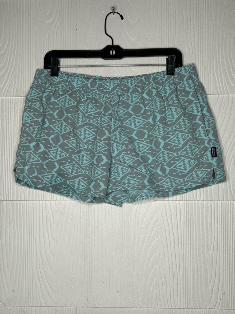 Patagonia Mint and Gray Geometric Running Shorts